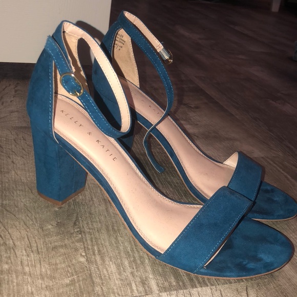teal block heels